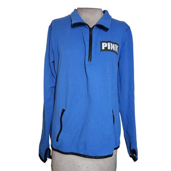 Victoria's Secret Pink Blue Quarter Zip Pullover Size Medium - Picture 1 of 3